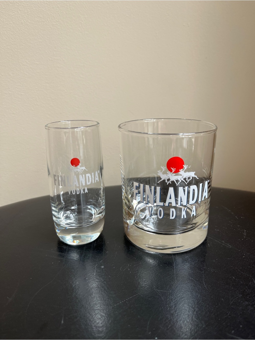 Finlandia Vodka Glass and Shot Glass Set - Clear with Red Logo